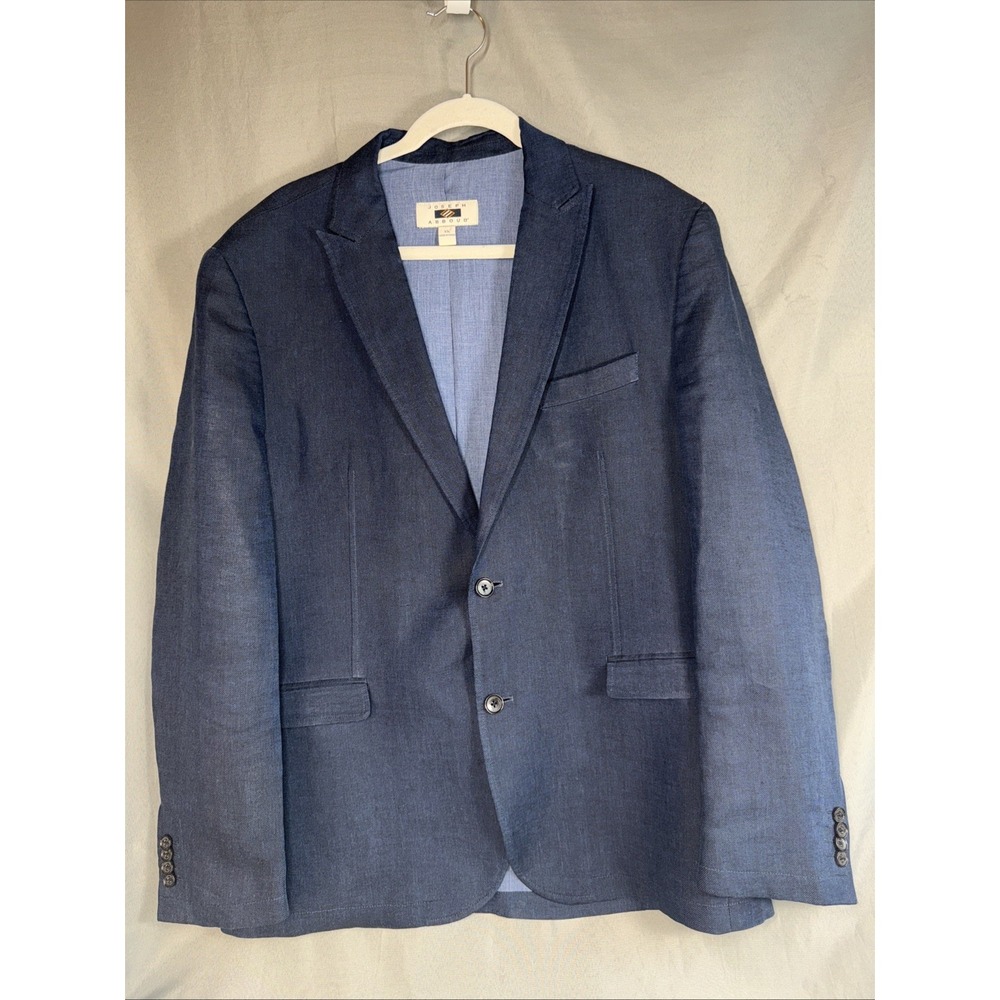 Joseph Abboud Sports Coat 44R 100% Linen Two Button Blue Lined Blazer